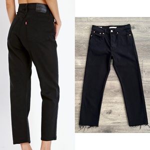 Levi's Wedgie Straight Leg Jeans DIY Cut Off Hem Black Wash 25 Waist 24" Inseam